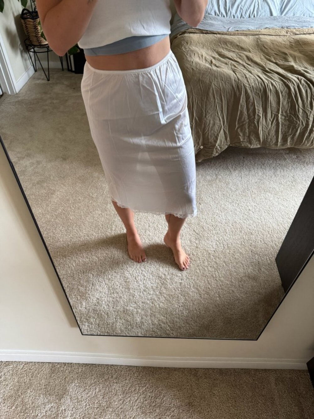 Vintage Warner's Off-White Midi Length Slip Skirt Large